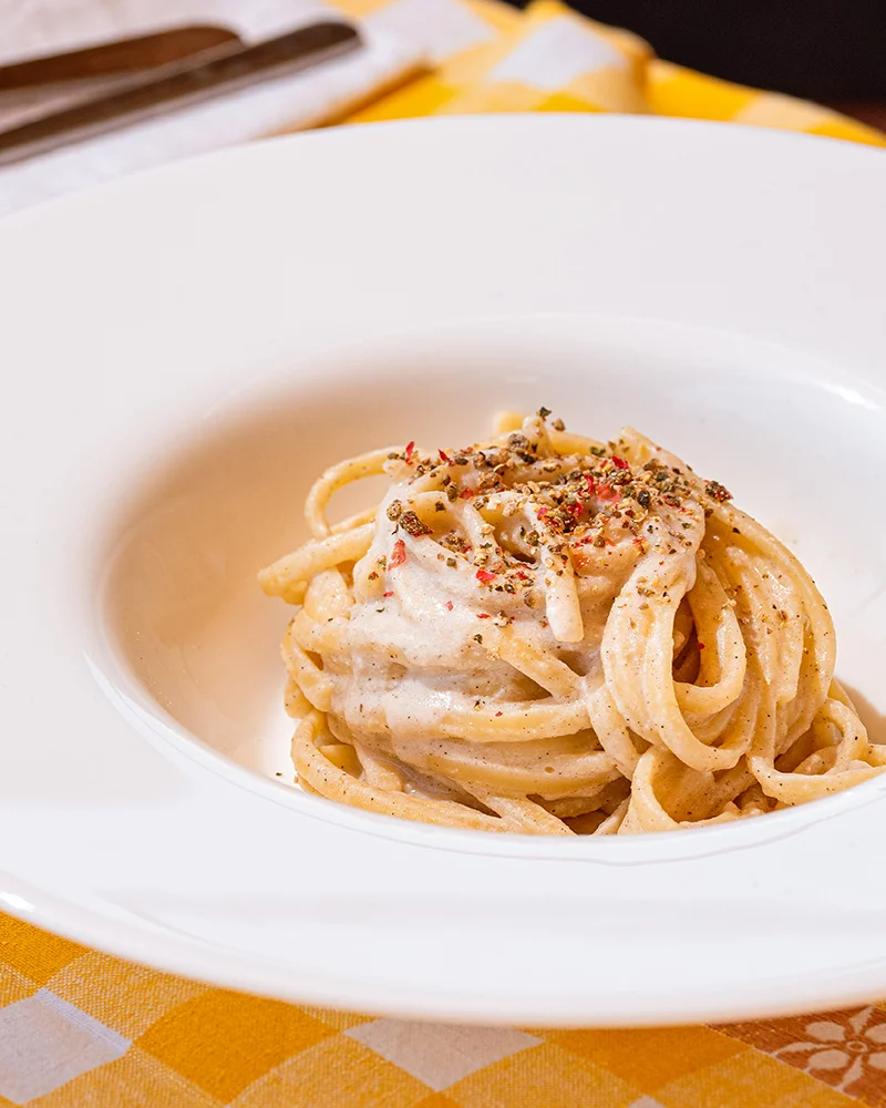 Pasta con Pepe mit veganer Käsealternative, Fermaggio